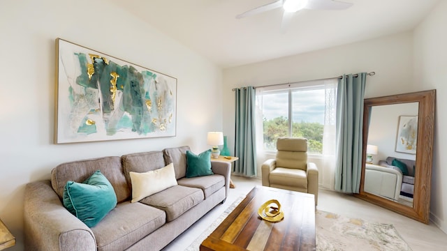 living room with ceiling fan