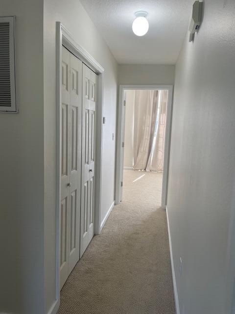 hallway with light carpet