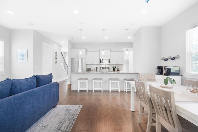 interior space with dark hardwood / wood-style floors