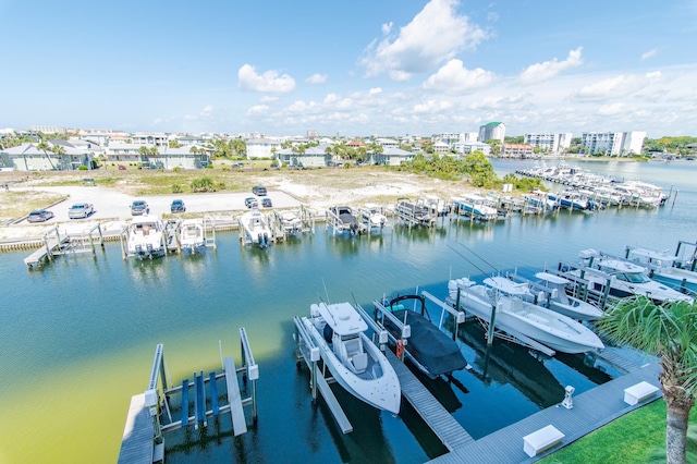 dock area with a water view