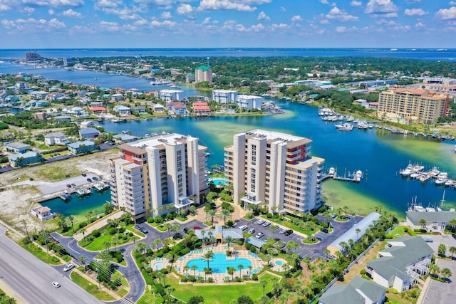 bird's eye view featuring a water view