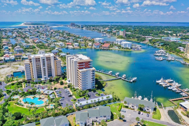 bird's eye view featuring a water view