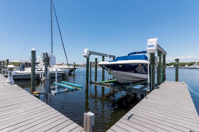 dock area with a water view