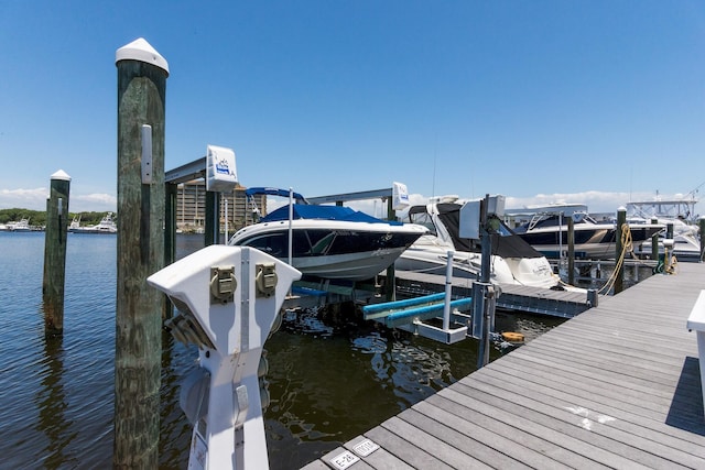 view of dock with a water view