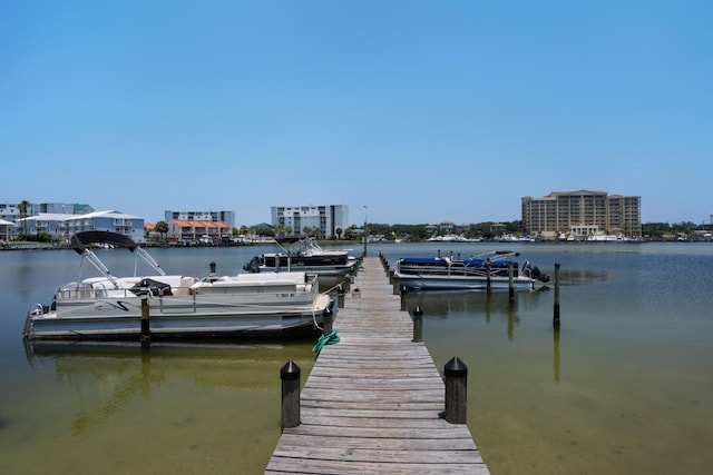 view of dock with a water view