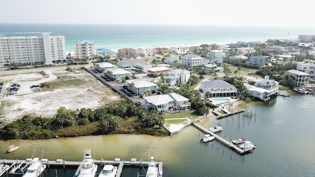 aerial view featuring a water view