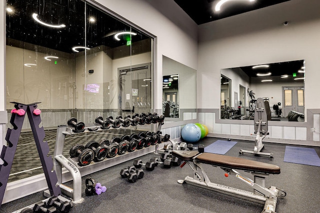 gym with a high ceiling