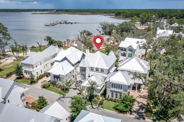 aerial view with a water view