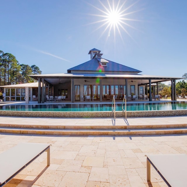 view of swimming pool featuring a patio