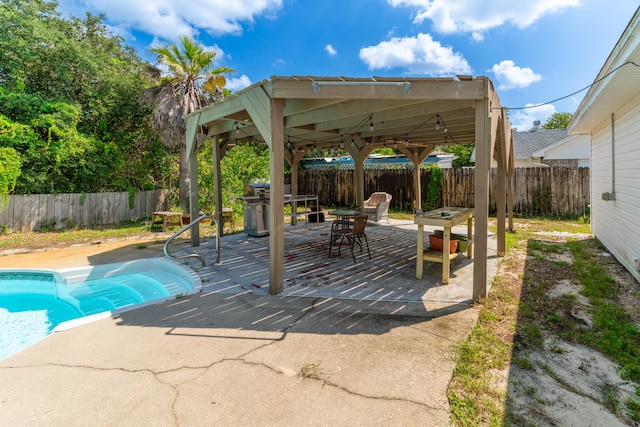 view of swimming pool with a patio