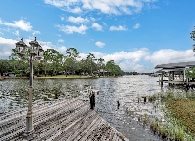 dock area featuring a water view