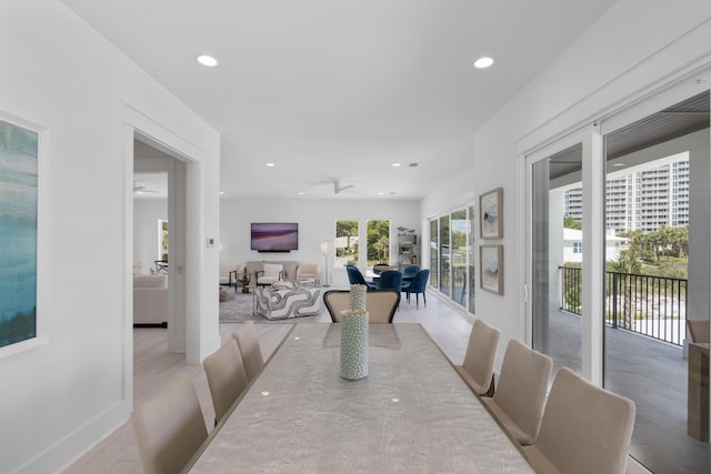 dining area with ceiling fan