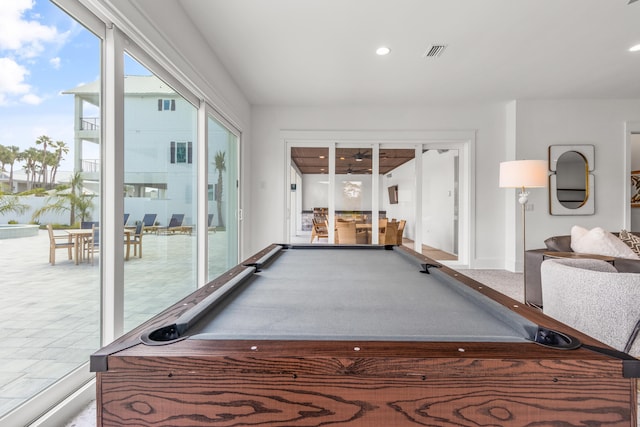 playroom with tile flooring and billiards