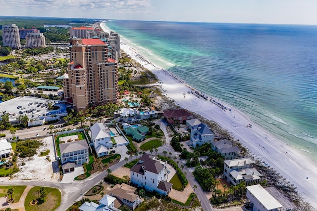 aerial view featuring a beach view and a water view