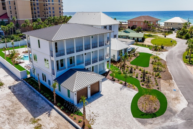 aerial view with a water view