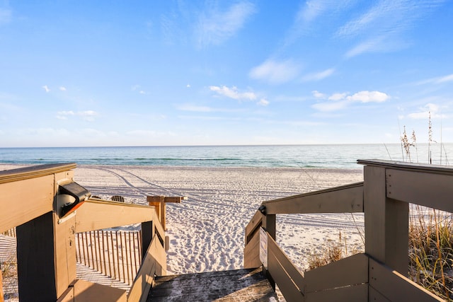 exterior space featuring a view of the beach