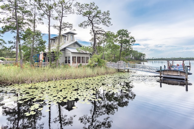 dock area featuring a water view