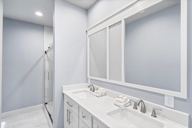 bathroom featuring vanity and walk in shower