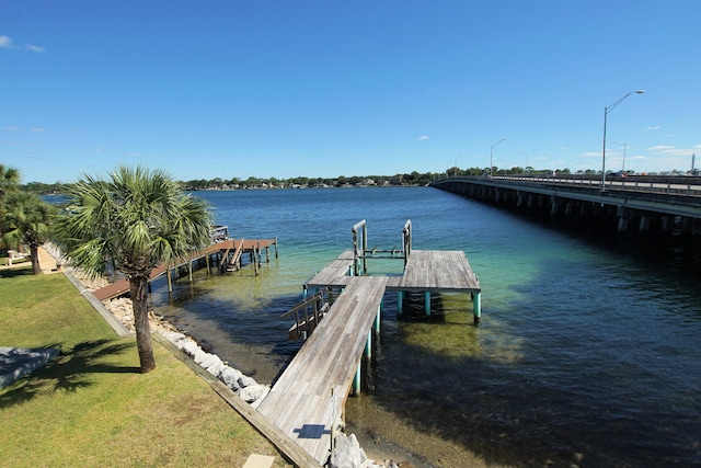 view of dock featuring a water view