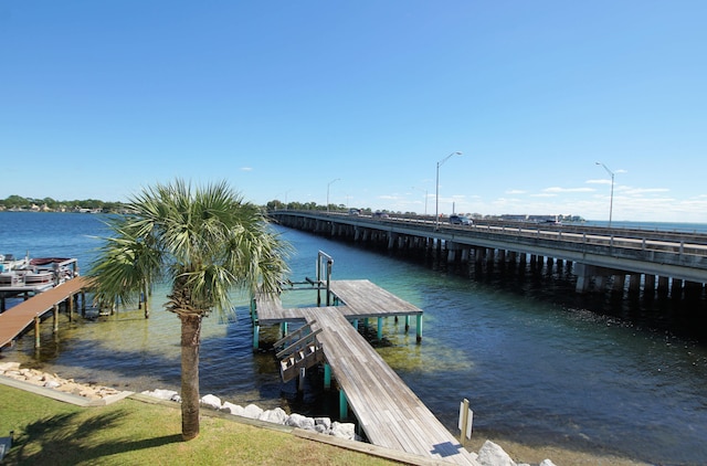 view of dock with a water view