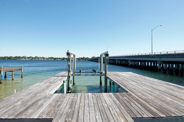 view of dock with a water view