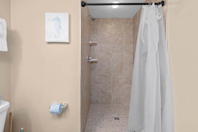 bathroom featuring toilet and a shower with curtain