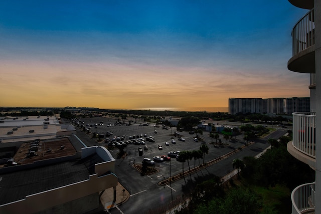 view of aerial view at dusk