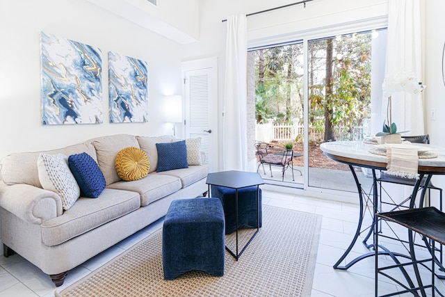 living room with light tile floors