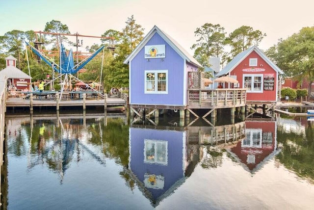 view of dock with a water view