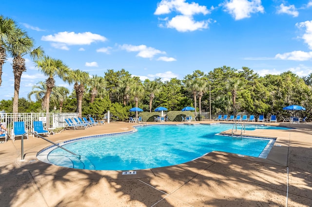 view of pool featuring a patio