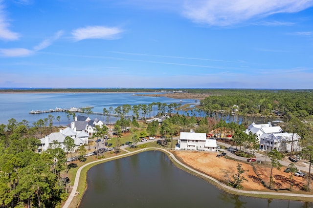 drone / aerial view featuring a water view