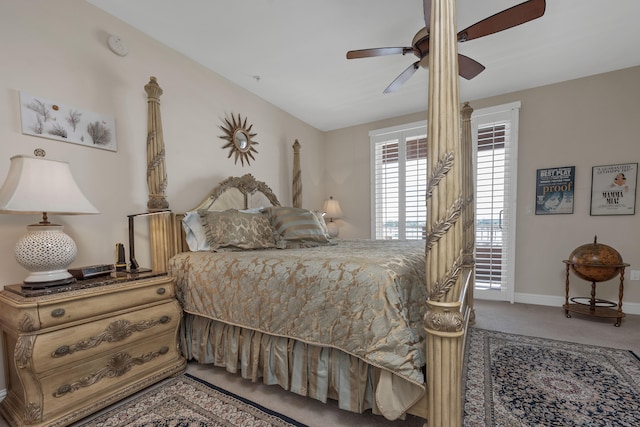 bedroom featuring ceiling fan and carpet flooring