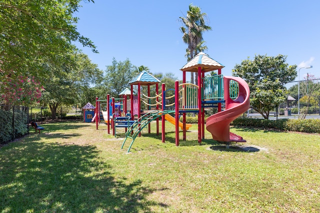 view of jungle gym with a yard