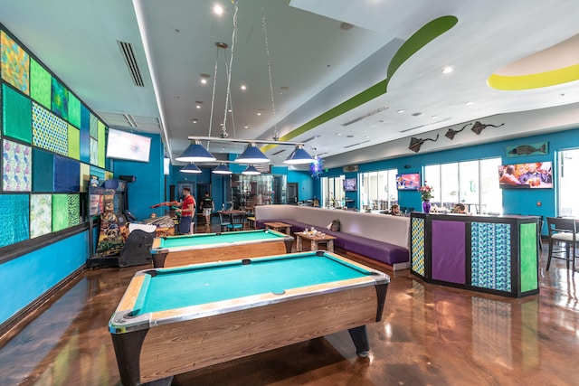 rec room with concrete flooring and pool table