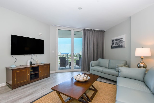 living room featuring light hardwood / wood-style flooring and expansive windows