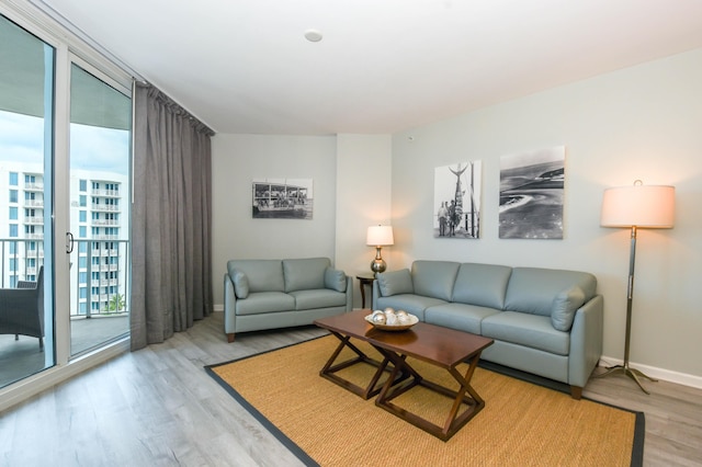 living room with light hardwood / wood-style flooring