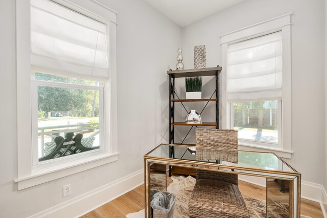 home office featuring light hardwood / wood-style flooring