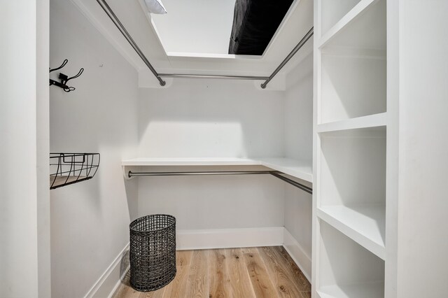 walk in closet featuring light hardwood / wood-style flooring