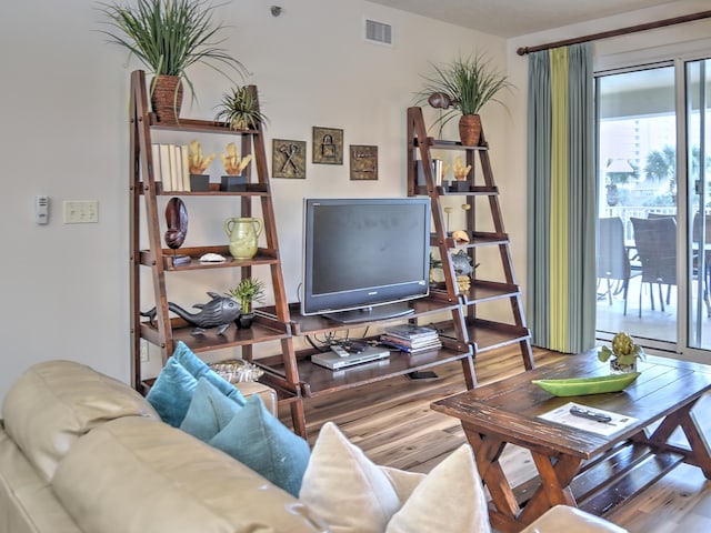 living room with hardwood / wood-style floors