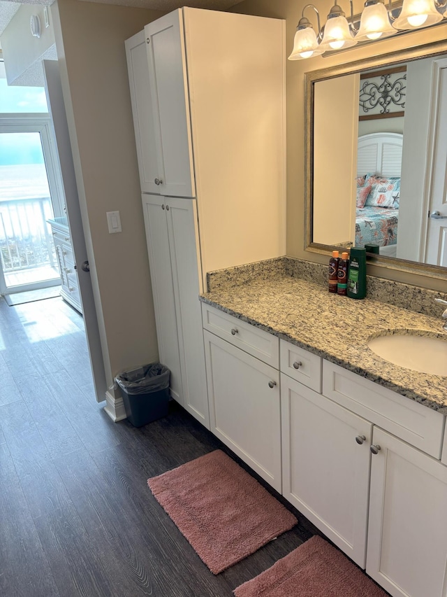 bathroom with hardwood / wood-style flooring and vanity