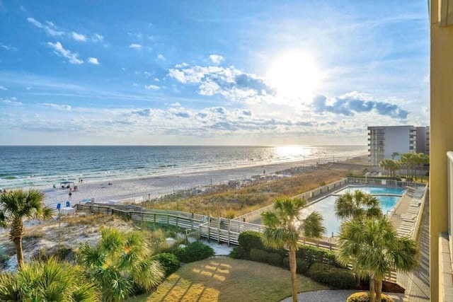 view of water feature with a view of the beach