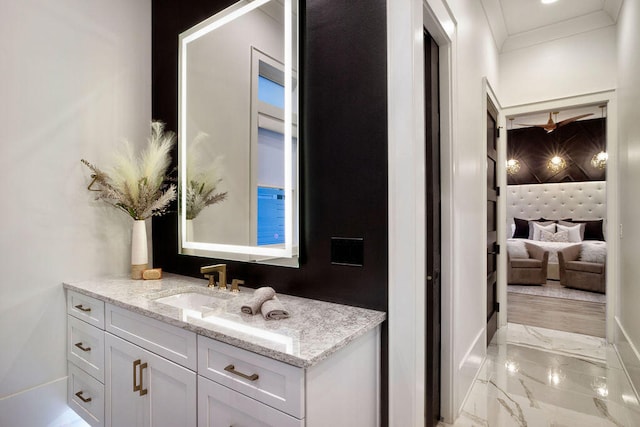 bathroom with oversized vanity and tile floors