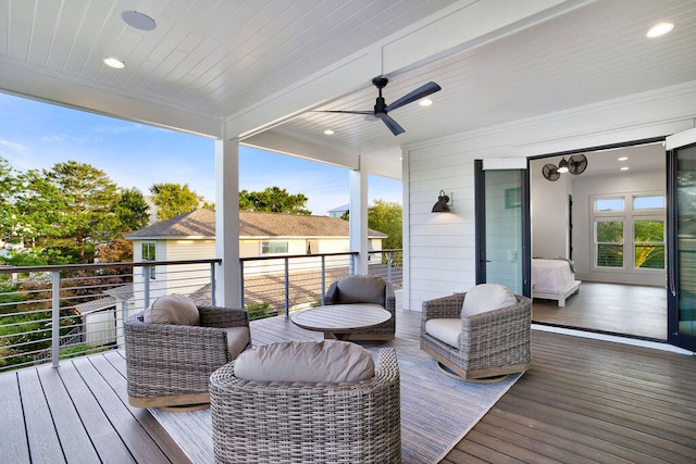 wooden deck with ceiling fan