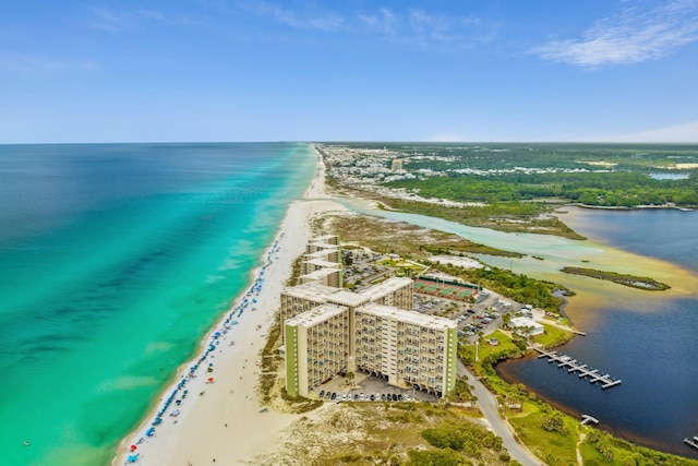 aerial view with a beach view and a water view