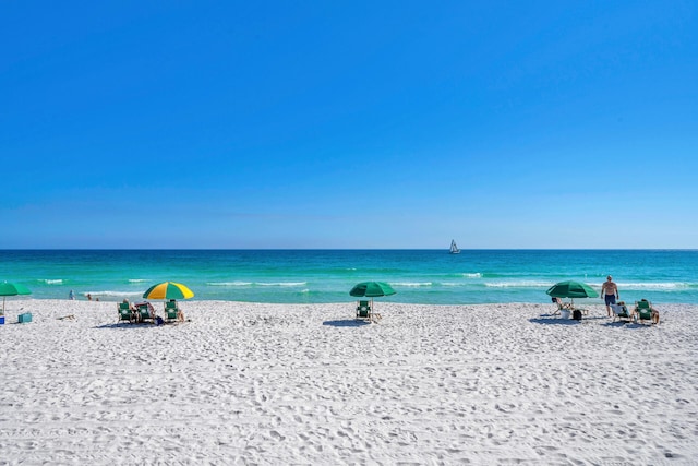 view of water feature featuring a beach view