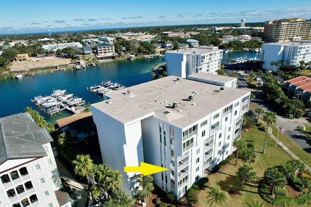 aerial view with a water view