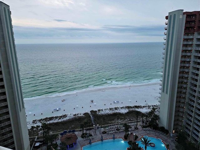 property view of water featuring a view of the beach