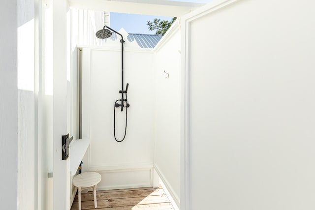 bathroom featuring wood-type flooring