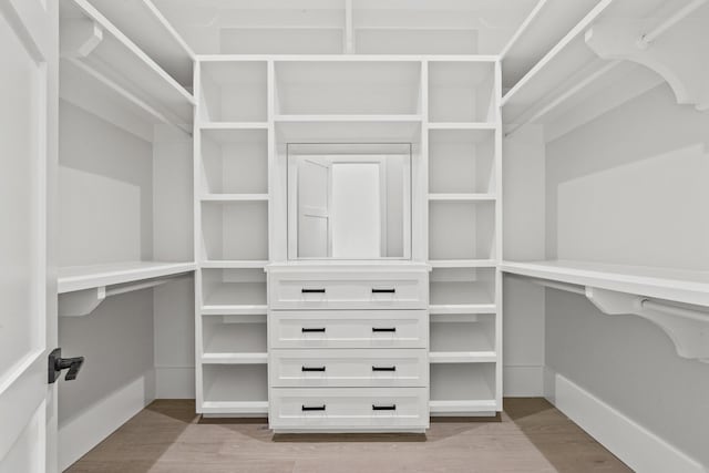 spacious closet with light hardwood / wood-style flooring