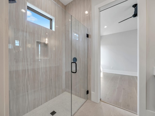 330 Kelly Plantation Dr, Destin, FL 32541 - bathroom featuring a shower stall and a ceiling fan